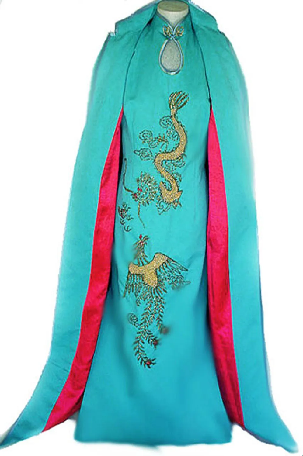 * VINTAGE ASIAN BEADED DRAGON EVENING GOWN & COAT SET WITH METAL ZIPPER & HAND STITCHING