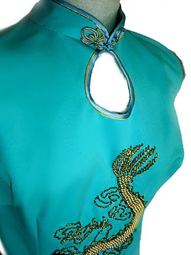 * VINTAGE ASIAN BEADED DRAGON EVENING GOWN & COAT SET WITH METAL ZIPPER & HAND STITCHING