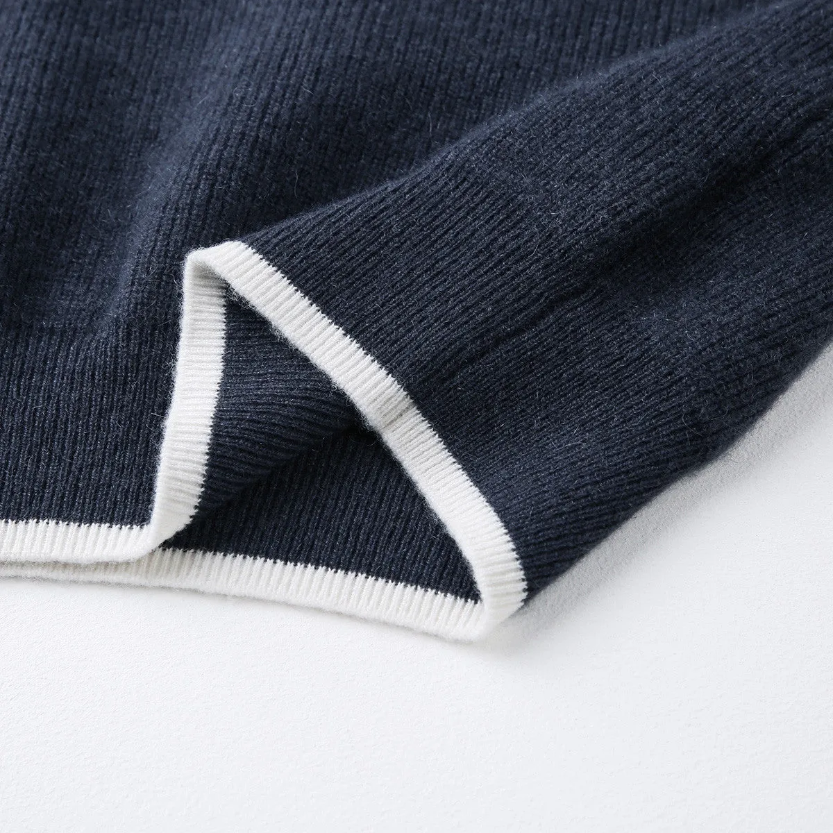 100% Cashmere Contrast Trim Zip-Up Sweater