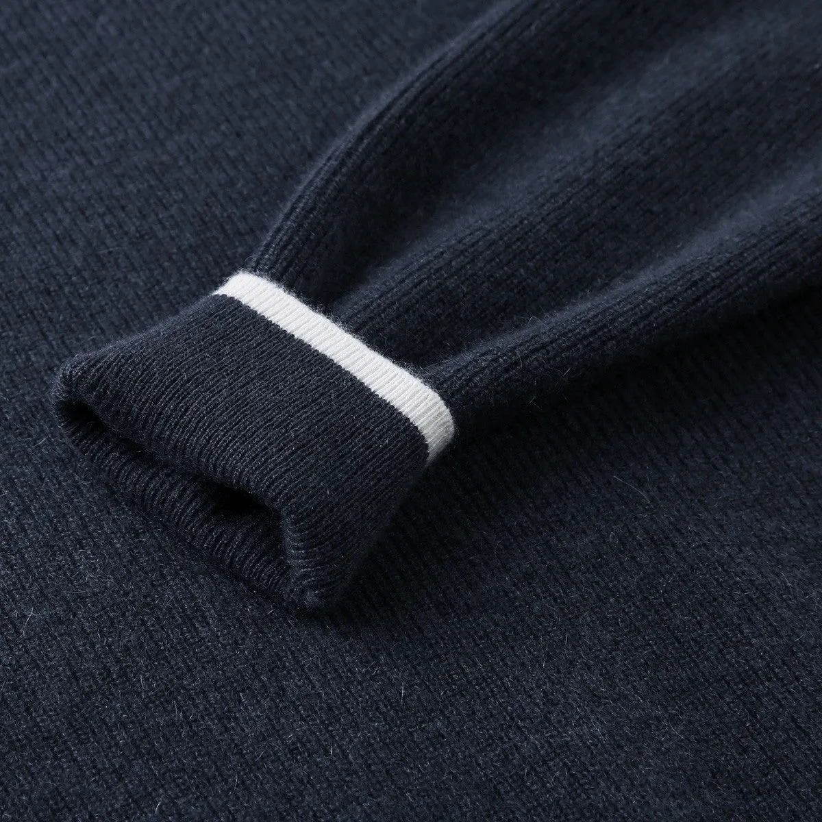 100% Cashmere Contrast Trim Zip-Up Sweater