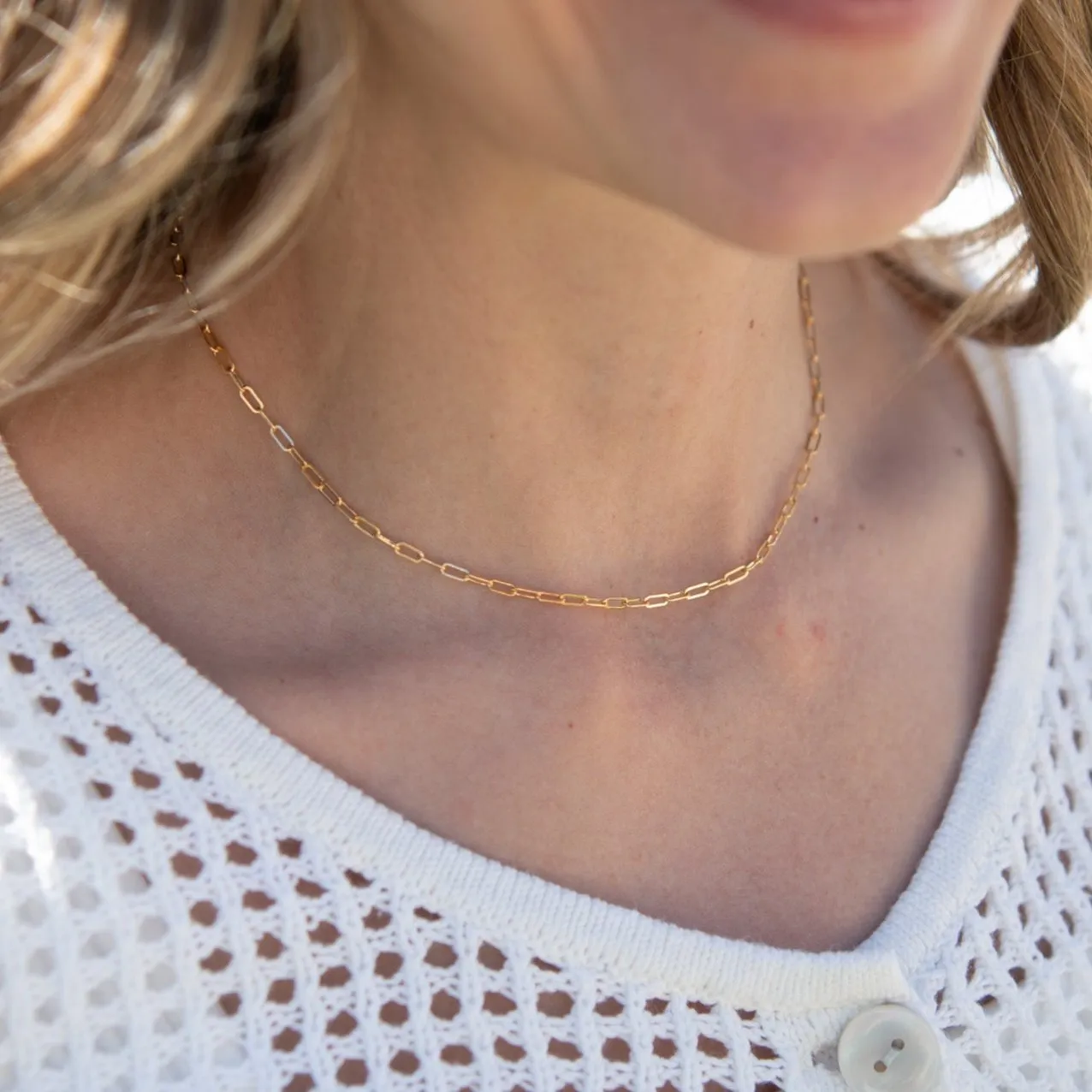 14k Gold Filled Small Paper Clip Layering Chain