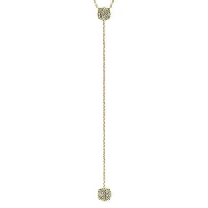 14k Yellow Gold Cushion Cluster Diamond Y Knot Necklace