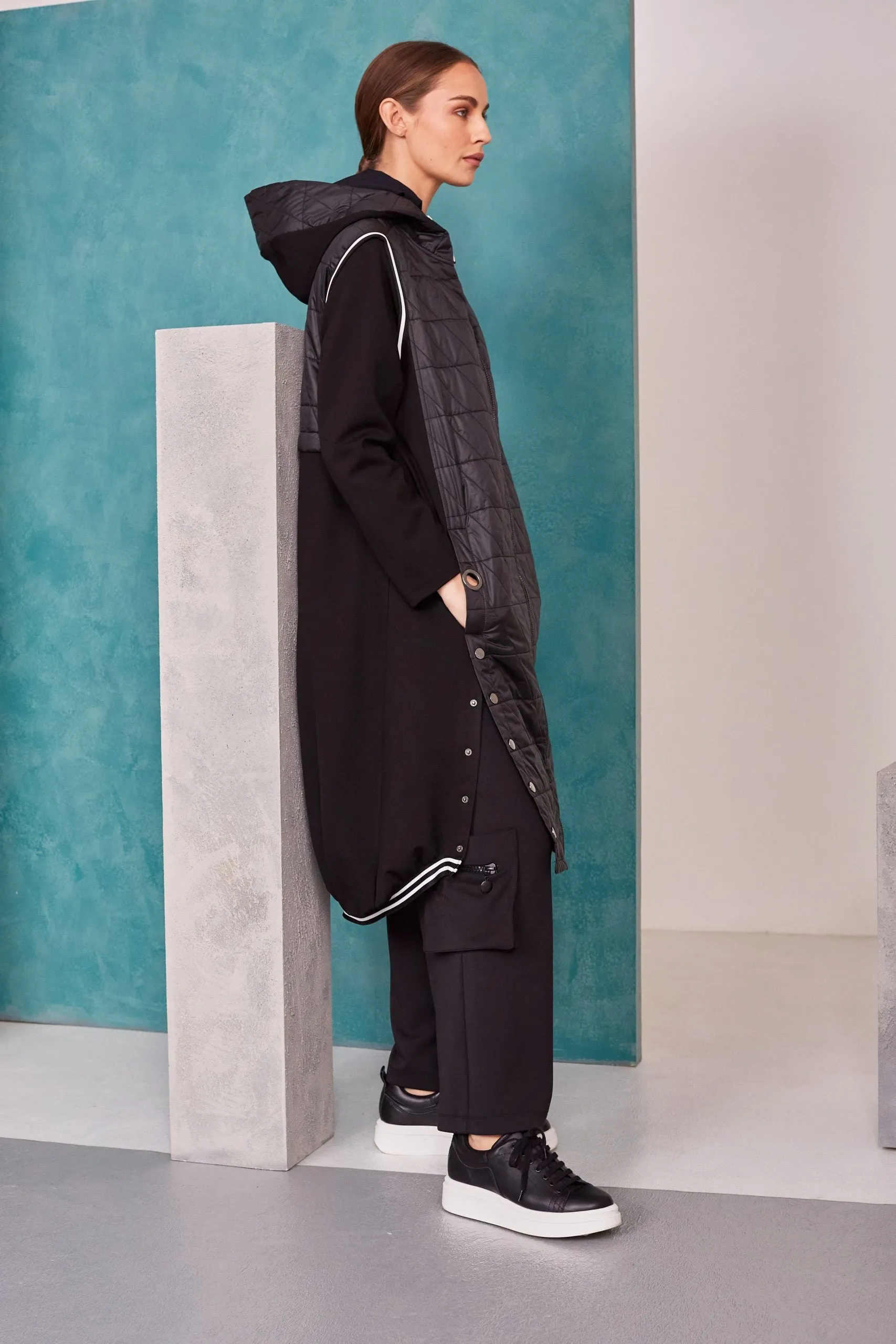 168 Coat with Eyelet studs/Trim Black Naya