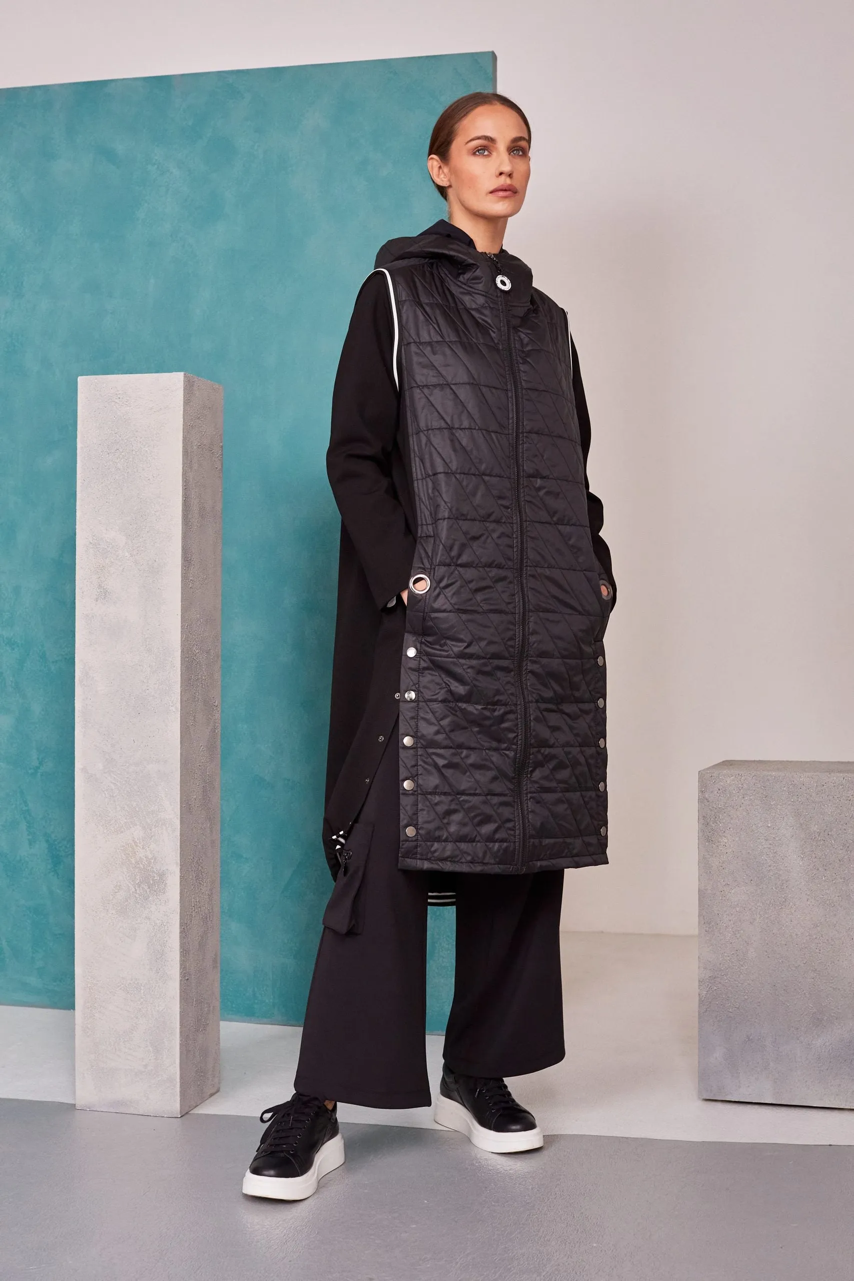 168 Coat with Eyelet studs/Trim Black Naya