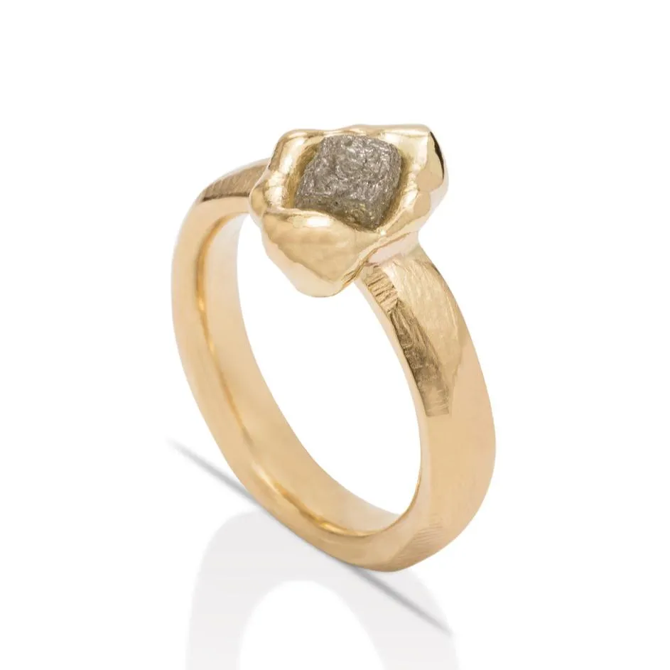 18k Yellow Gold Rough Diamond Men's Fashion Ring