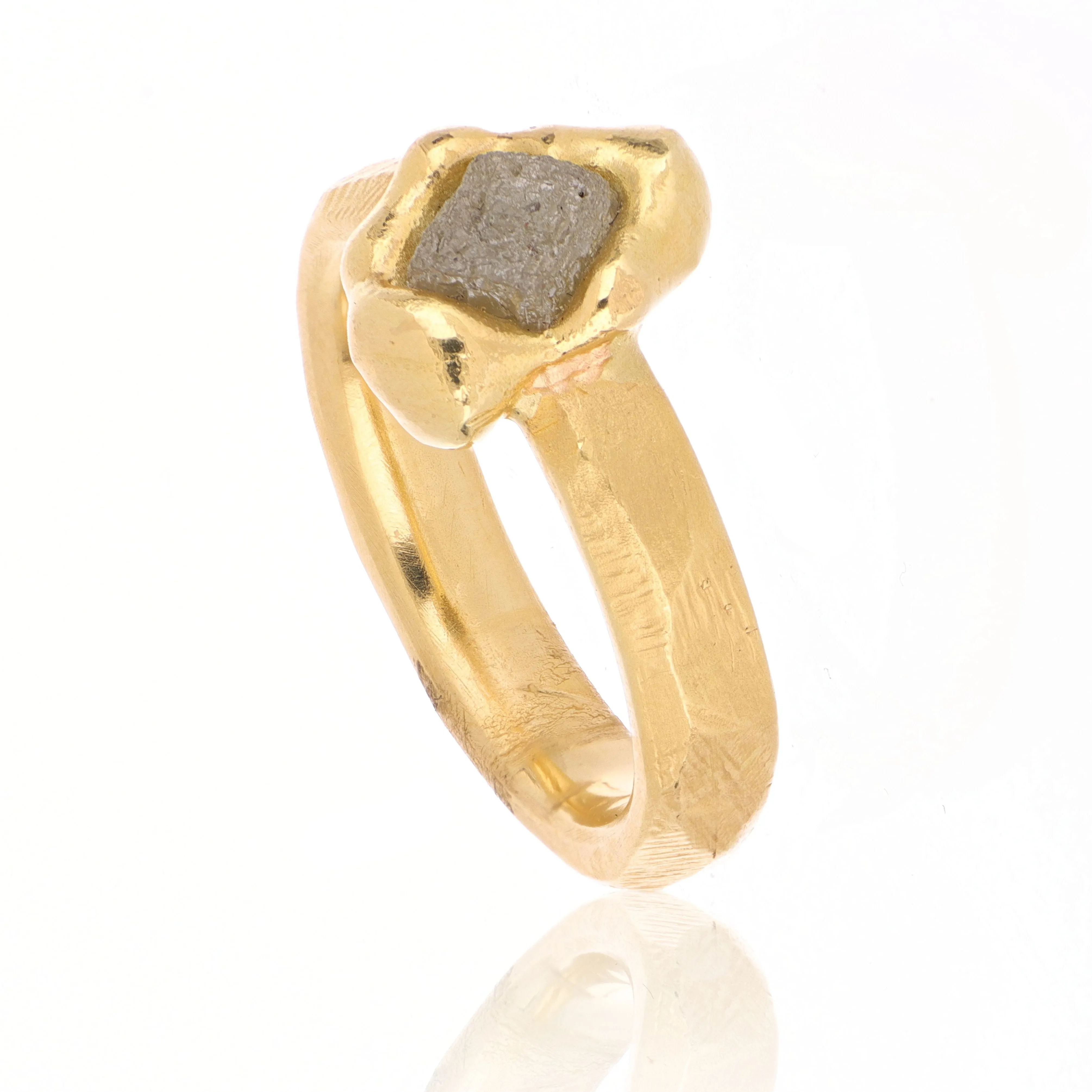 18k Yellow Gold Rough Diamond Men's Fashion Ring