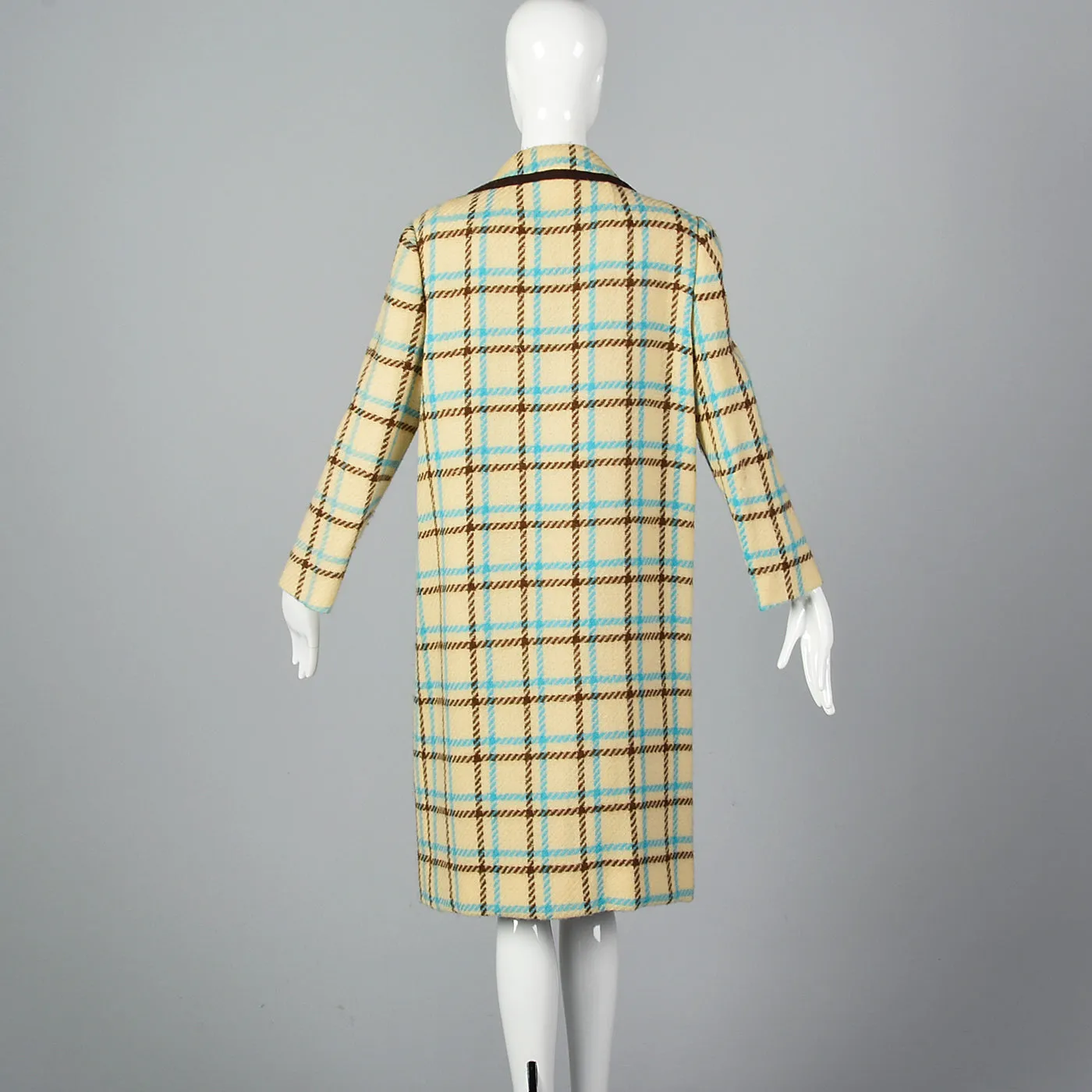 1960s Cream Plaid Coat Brown & Teal