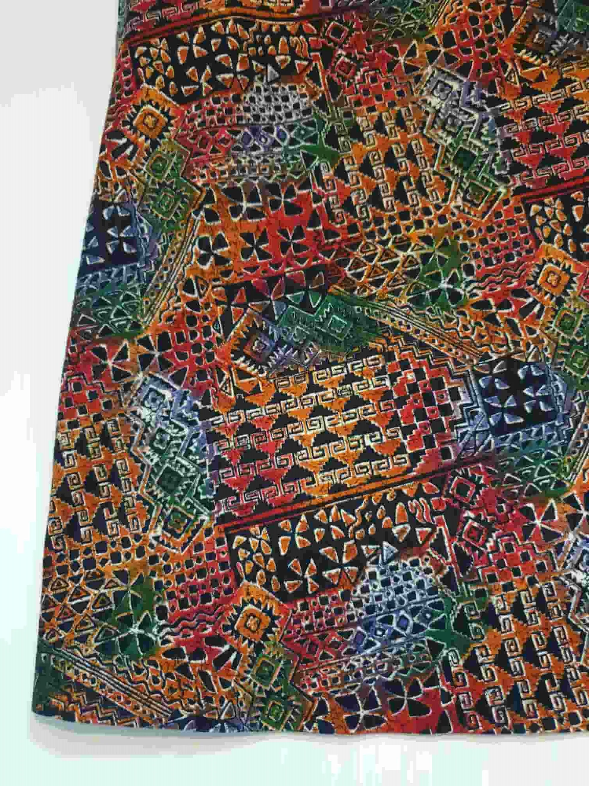 1970s Aztec Print Autumn Tone Pleated Skirt - M