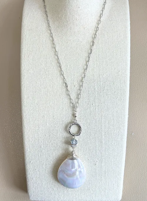 2 Way Mother of Pearl Convertible Necklace Silver