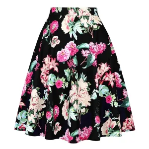 2021 Retro Vintage High Waist Midi Skirts Cotton Plus Size 2XL Floral Printed A Line Women 50s 60s Big Swing Rockabilly Skirt