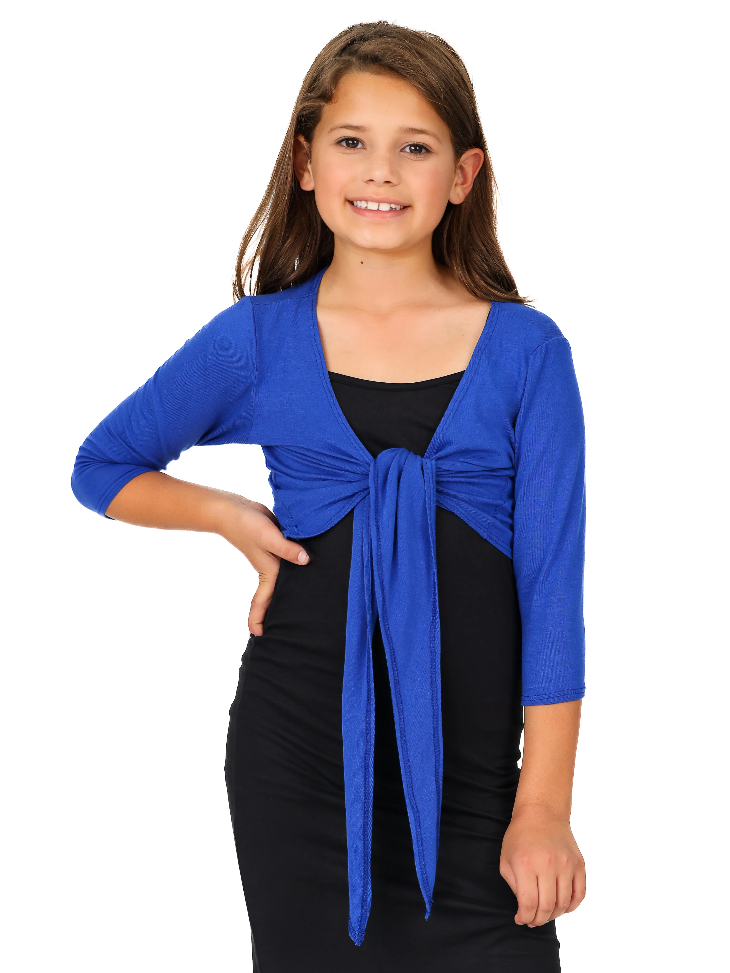 24seven Comfort Apparel Girls Tie Front Cropped Cardigan Shrug