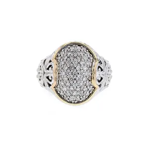 .75 CTW Sterling Silver/14KY Gold Accent Oval & Diamond Fashion Ring