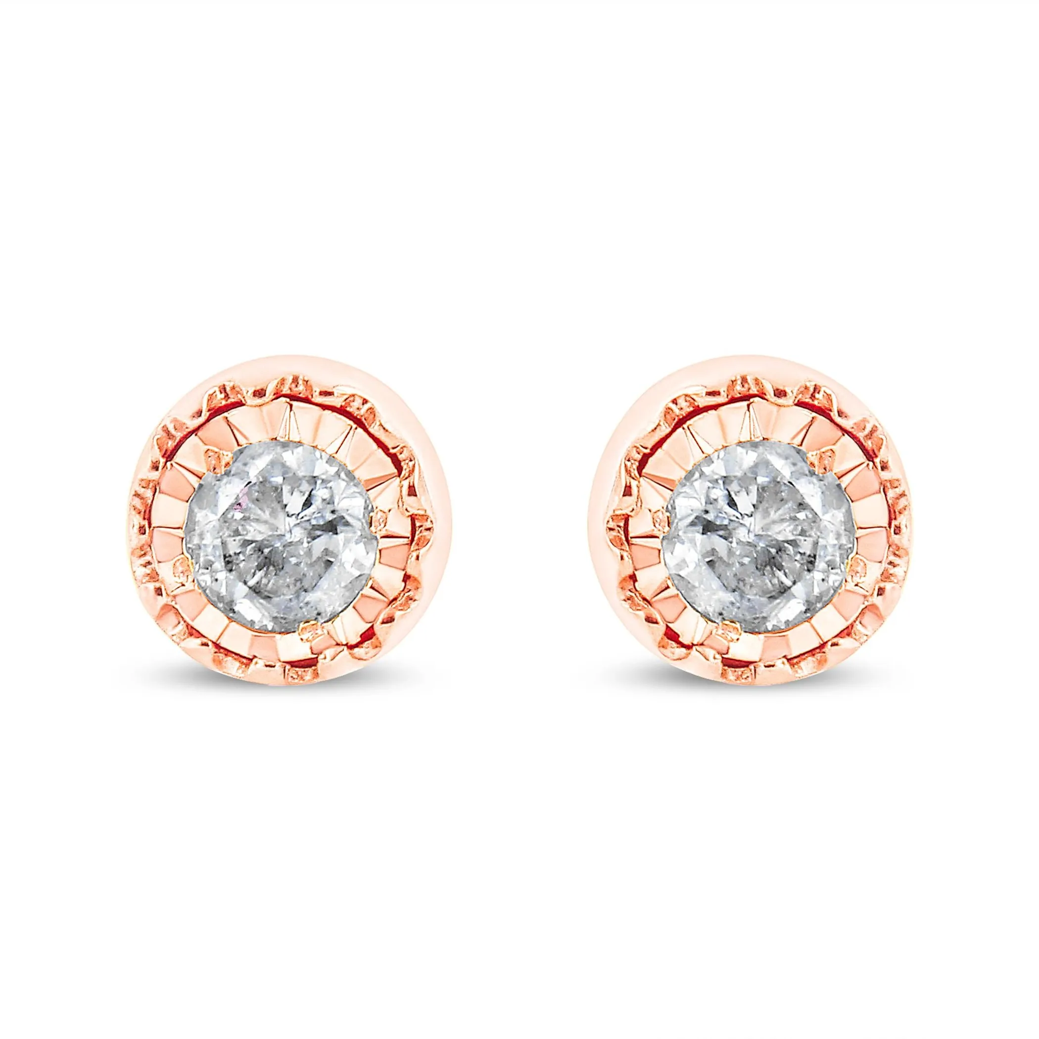 .925 Sterling Silver 3/8 Cttw Solitaire Diamond Miracle Set Stud Earrings (J-K Color, I3 Clarity)