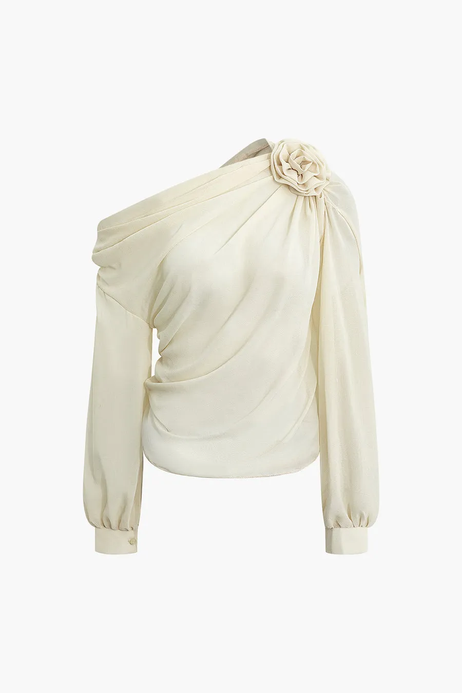 A&A Asymmetric Collar 3D Flower Chiffon Top