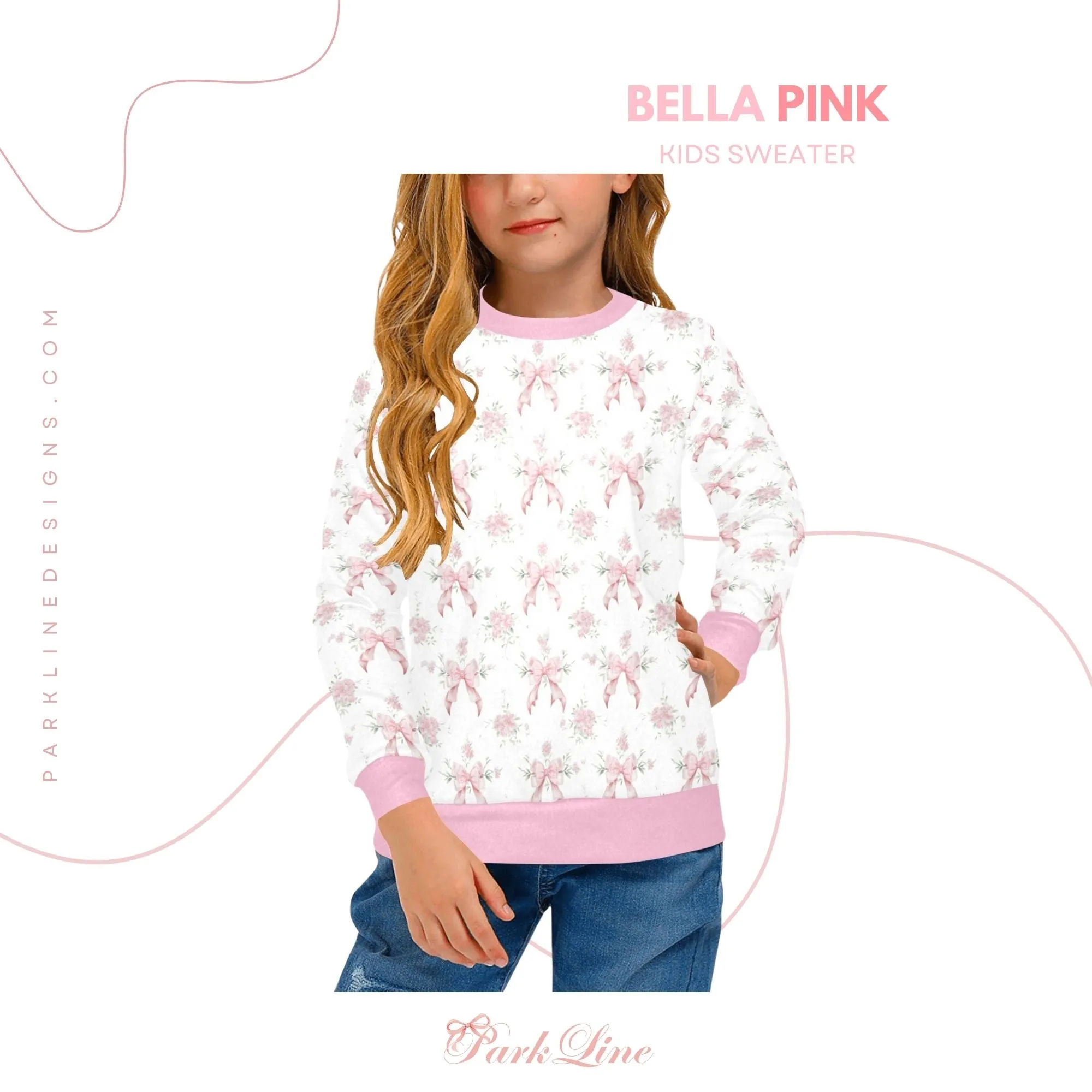 Adeline Crew Neck Sweatshirt | Soft Pink and Blue All Over Print | Cozy Fall & Winter Wardrobe Essential