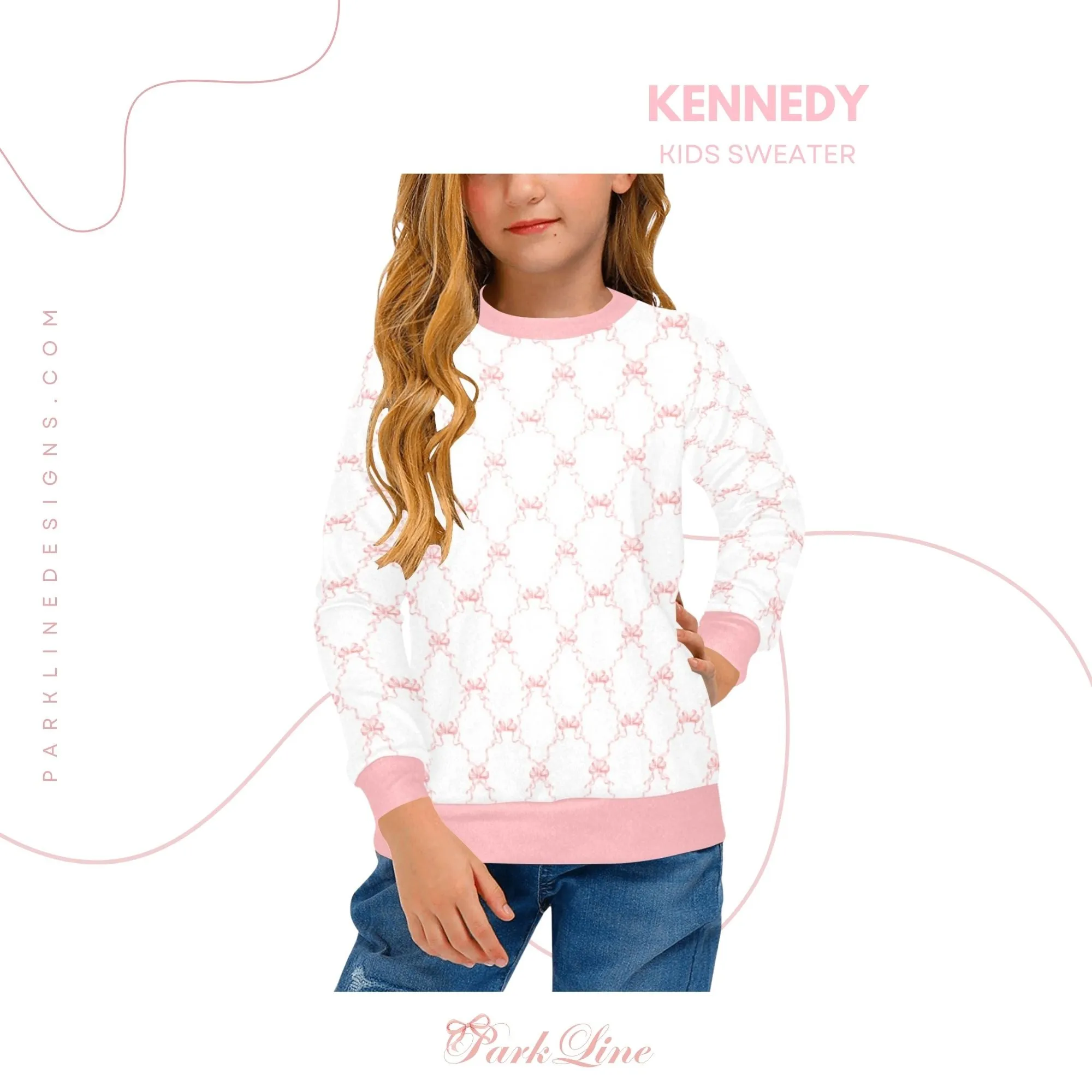 Adeline Crew Neck Sweatshirt | Soft Pink and Blue All Over Print | Cozy Fall & Winter Wardrobe Essential