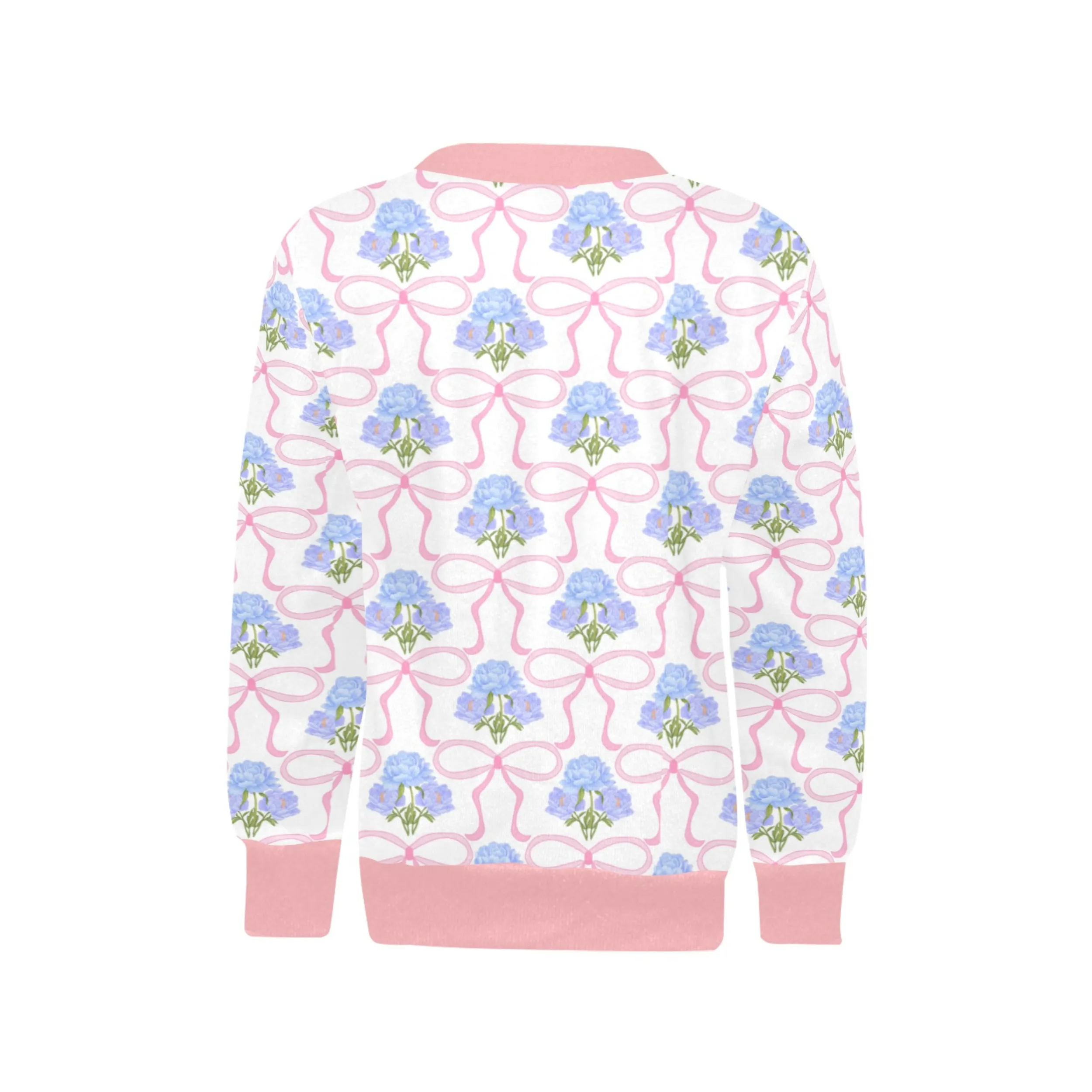 Adeline Crew Neck Sweatshirt | Soft Pink and Blue All Over Print | Cozy Fall & Winter Wardrobe Essential