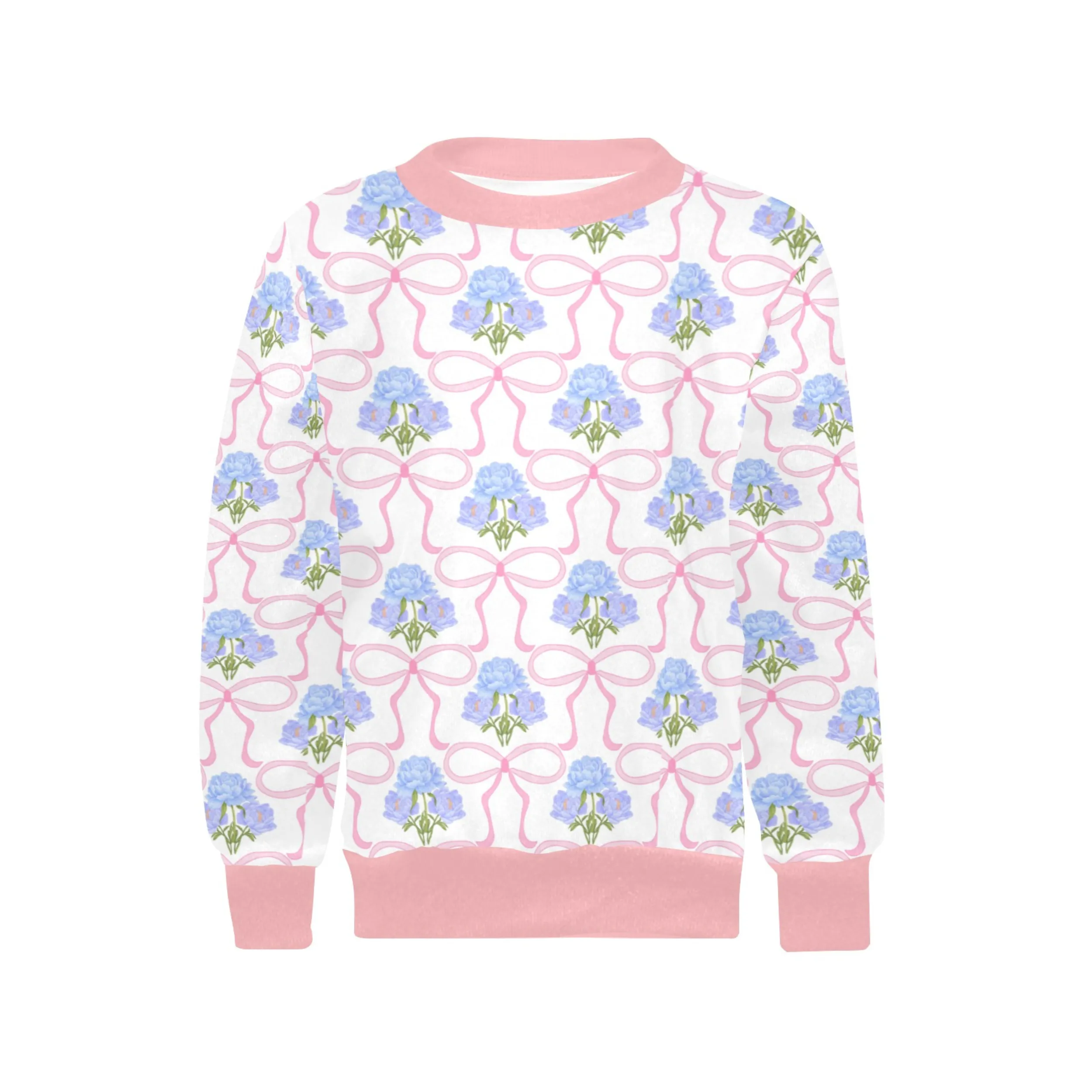 Adeline Crew Neck Sweatshirt | Soft Pink and Blue All Over Print | Cozy Fall & Winter Wardrobe Essential