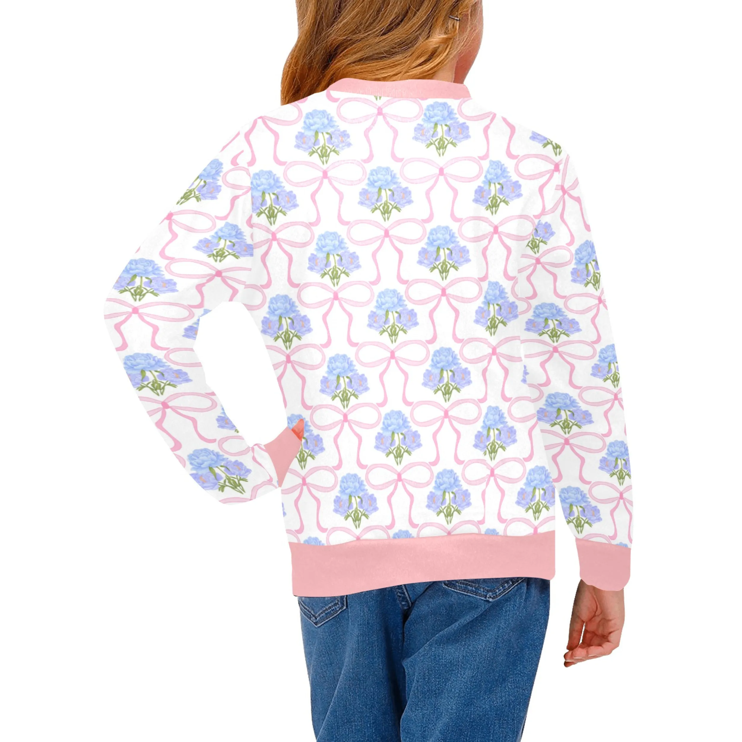 Adeline Crew Neck Sweatshirt | Soft Pink and Blue All Over Print | Cozy Fall & Winter Wardrobe Essential