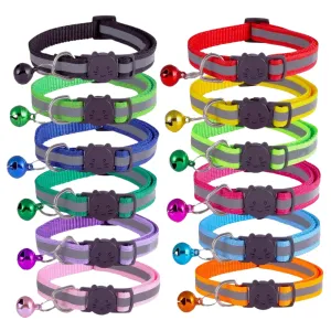 Adjustable Reflective Nylon Cat Collar With Bell - Large/Black