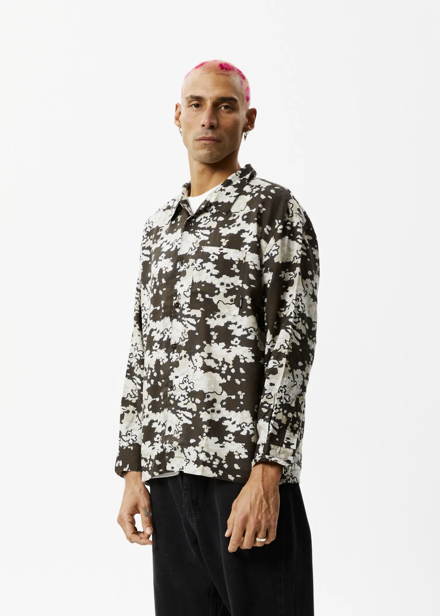 AFENDS Mens Jungle - Long Sleeve Shirt - Earth Camo