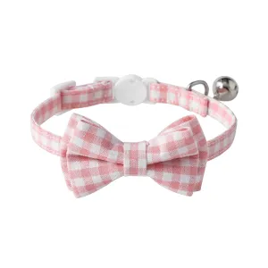 Aiitle Cute Plaid Bow Tie Pink Cat Collar