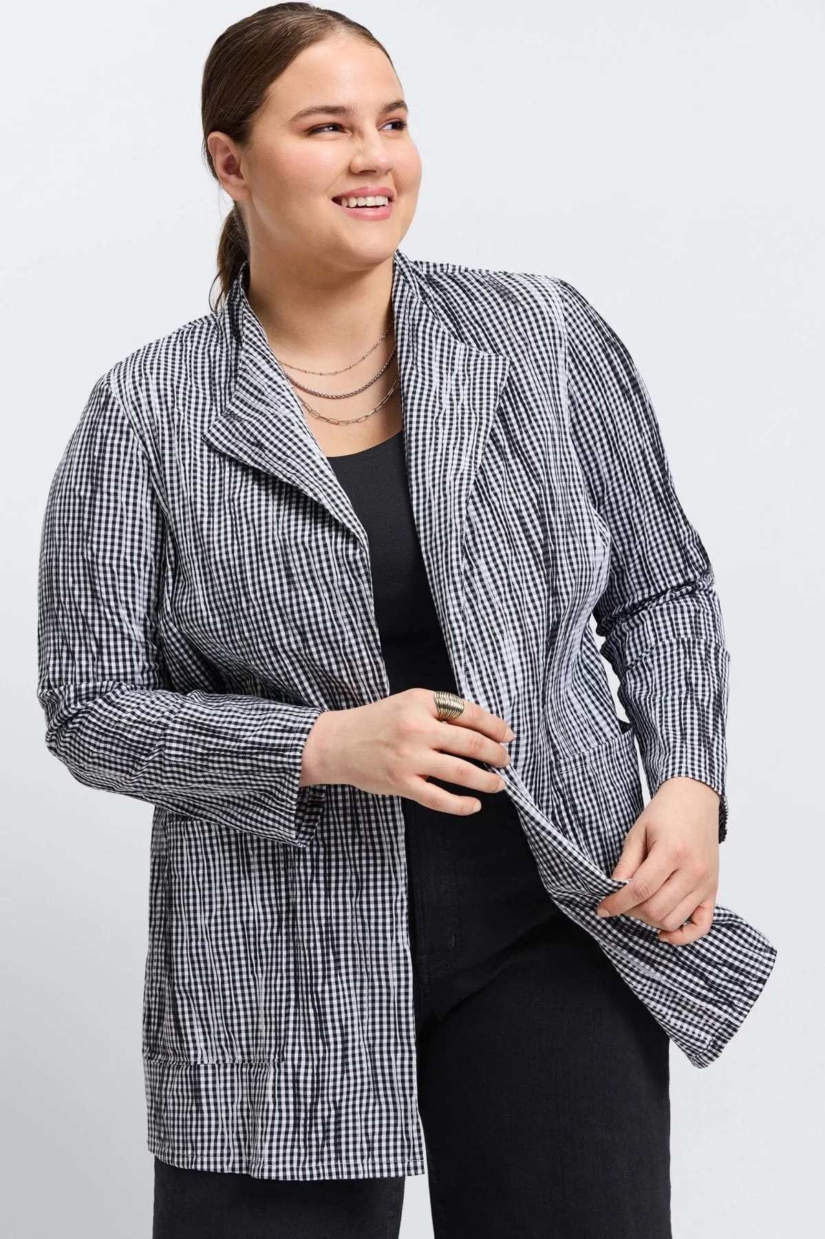 Alana Plus Mini Gingham Crinkle Jacket