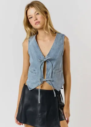 All Seasons Denim Tie Front Vest