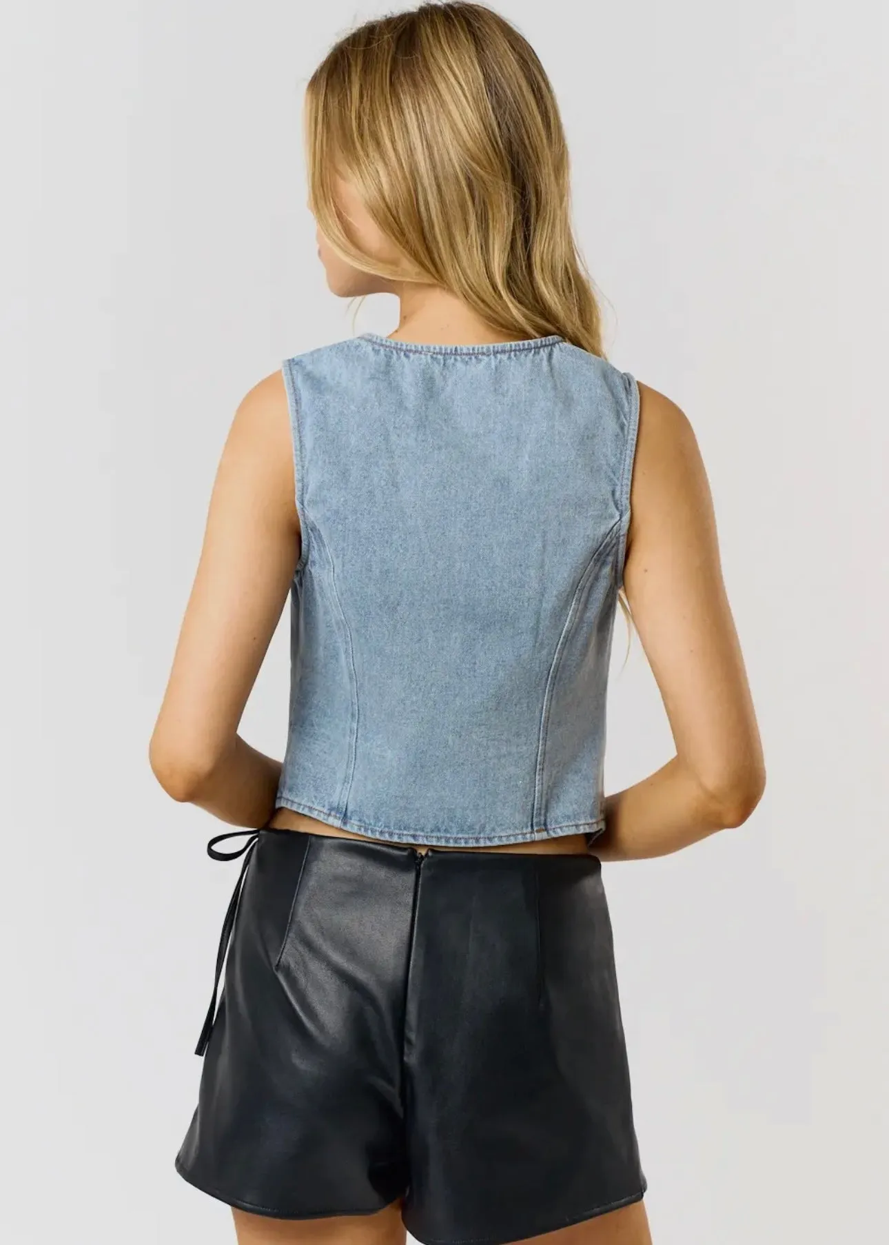 All Seasons Denim Tie Front Vest