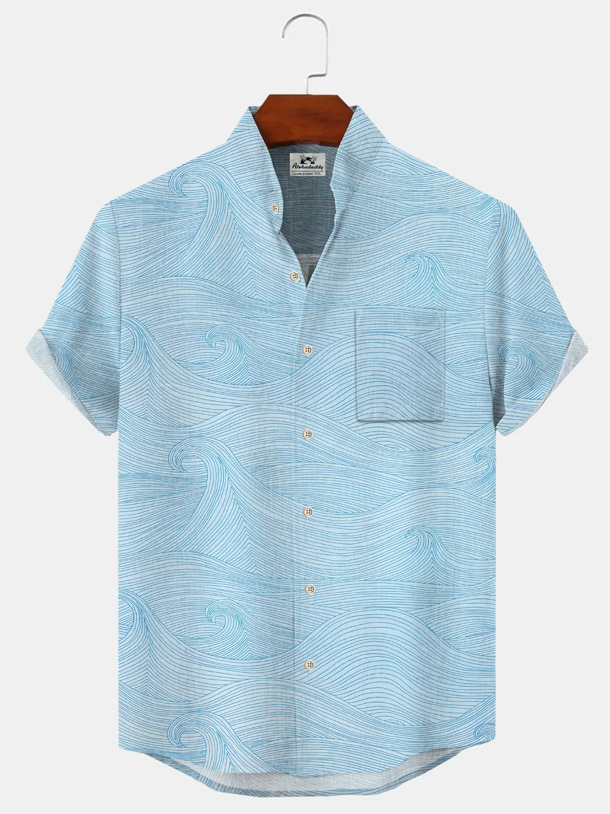 Alohadaddy Geometric Stripes Wave Button Pocket Casual Short Sleeve Shirt