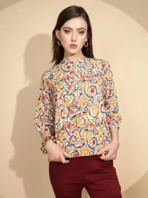 Angel Print Cotton Regular Fit Blouson Top For Women