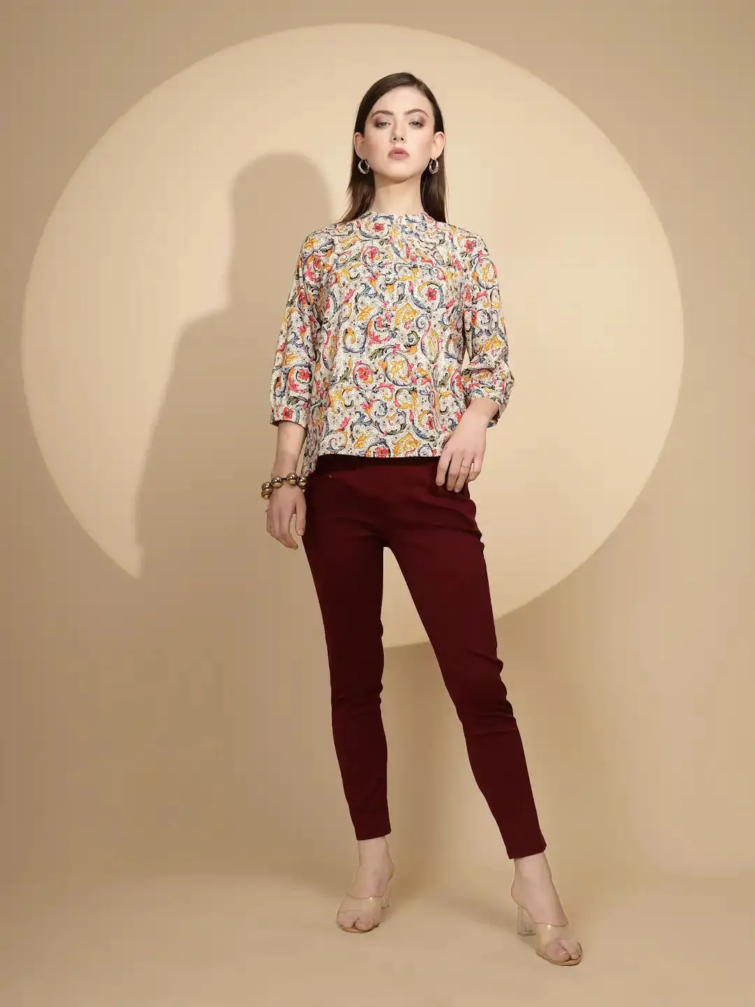 Angel Print Cotton Regular Fit Blouson Top For Women