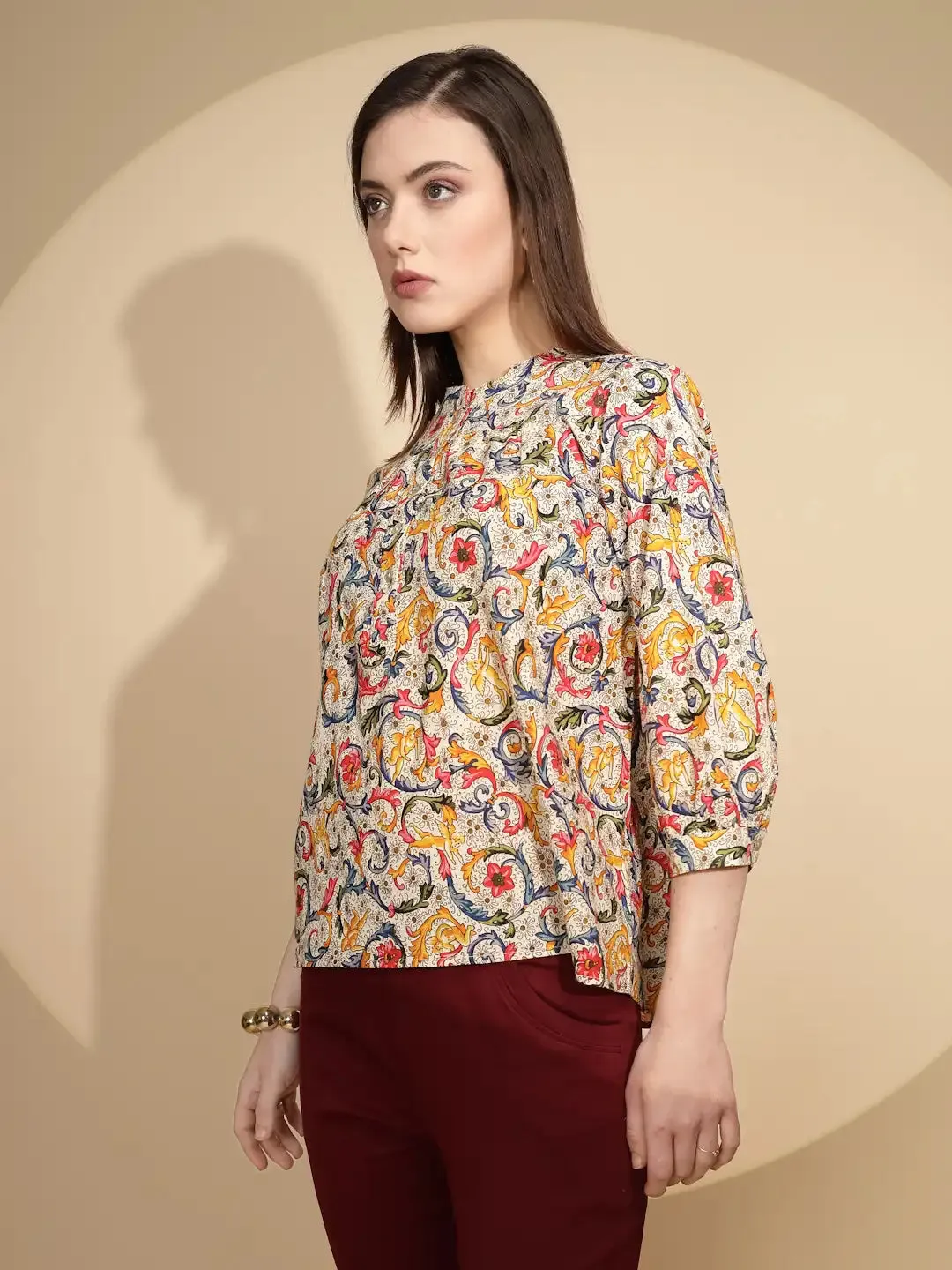 Angel Print Cotton Regular Fit Blouson Top For Women