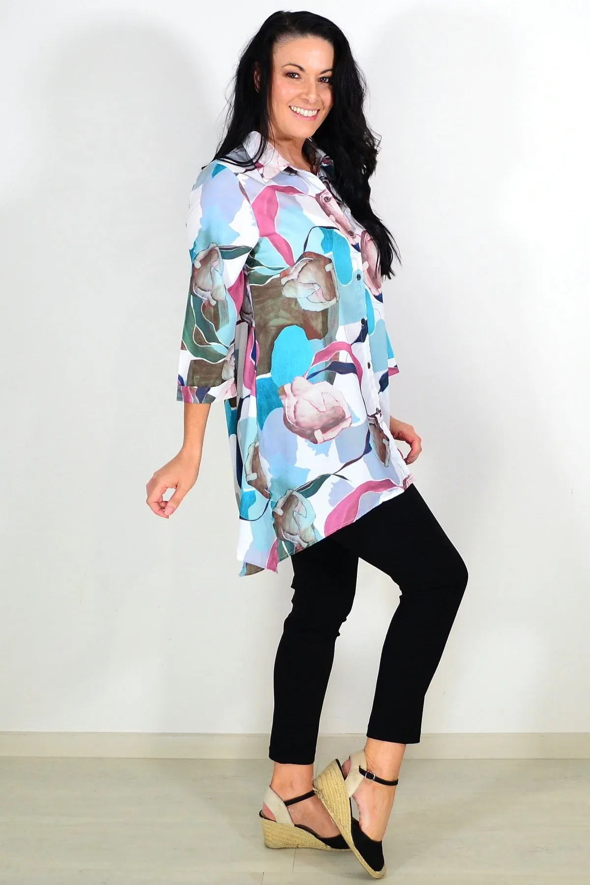 Aqua Artwork Swirls Tunic Shirt