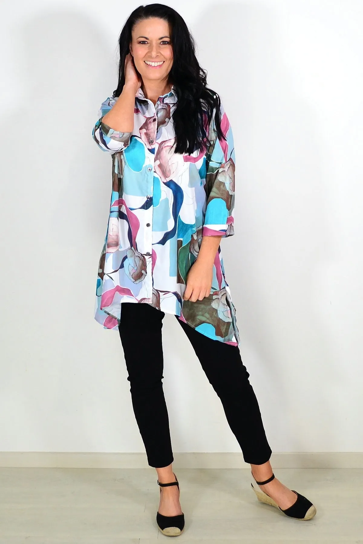 Aqua Artwork Swirls Tunic Shirt