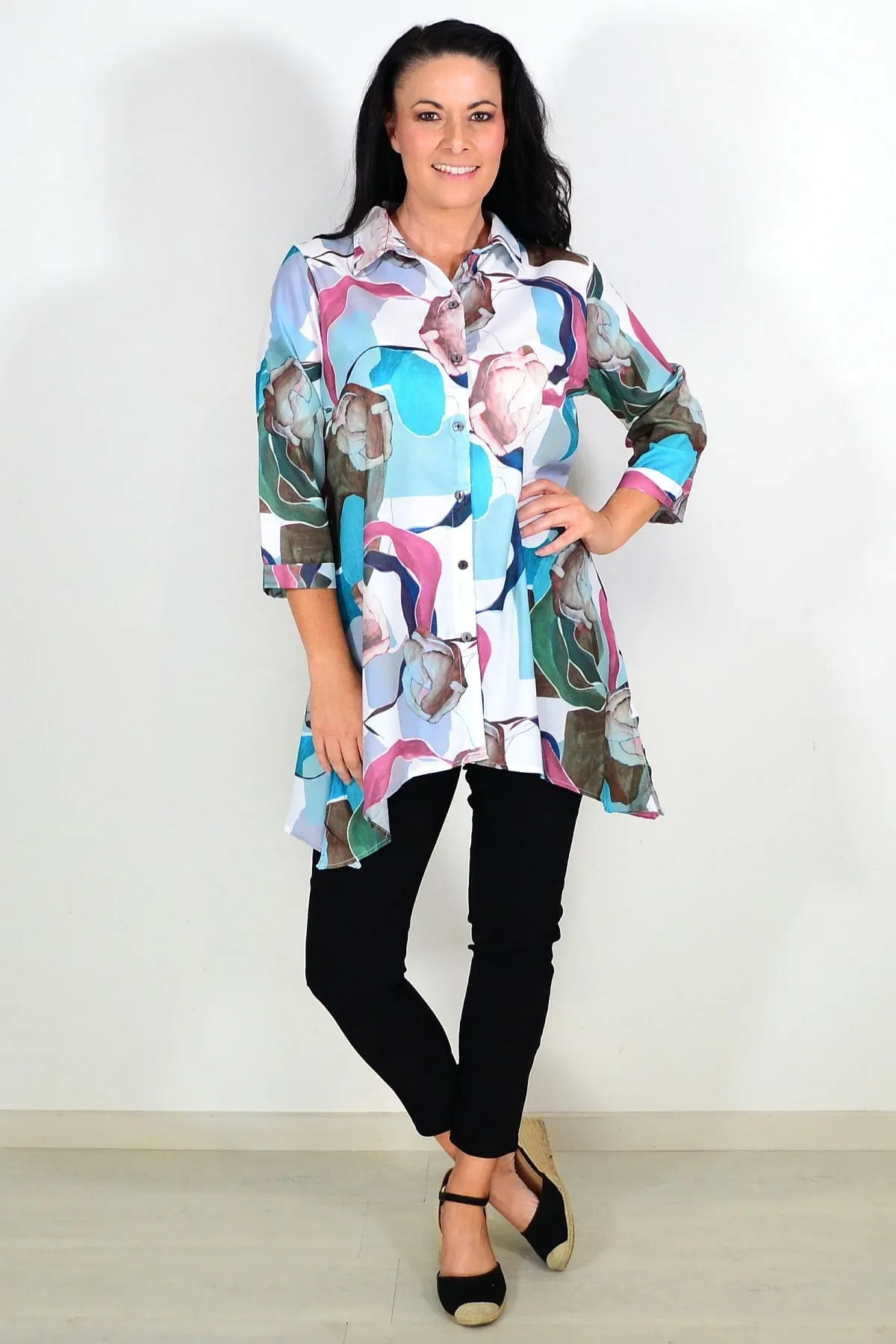 Aqua Artwork Swirls Tunic Shirt