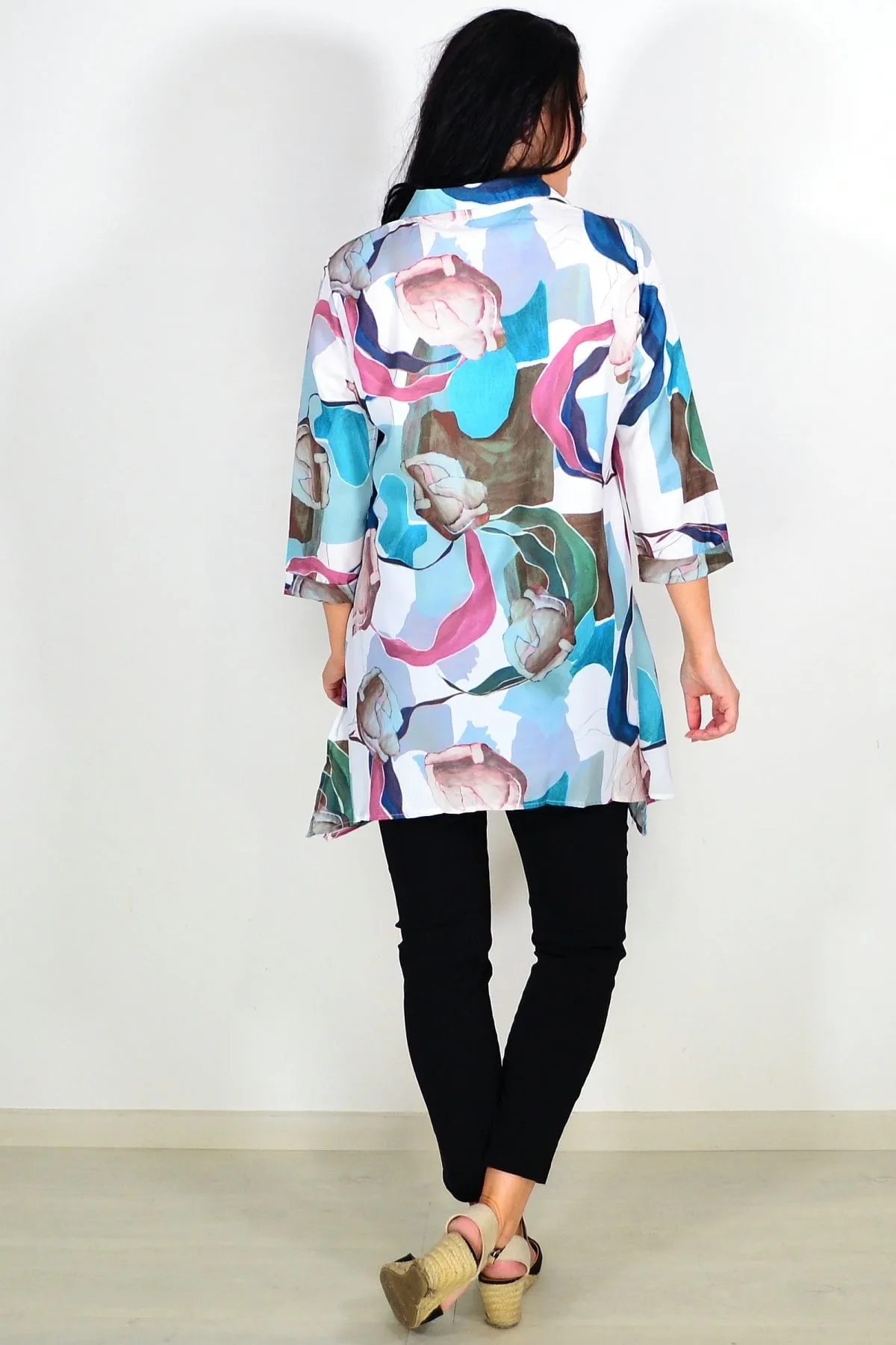 Aqua Artwork Swirls Tunic Shirt