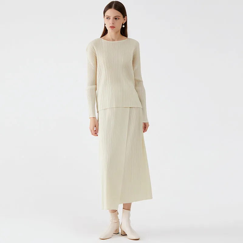 Asymmetrical Button Down Solid Pleated Long Skirt