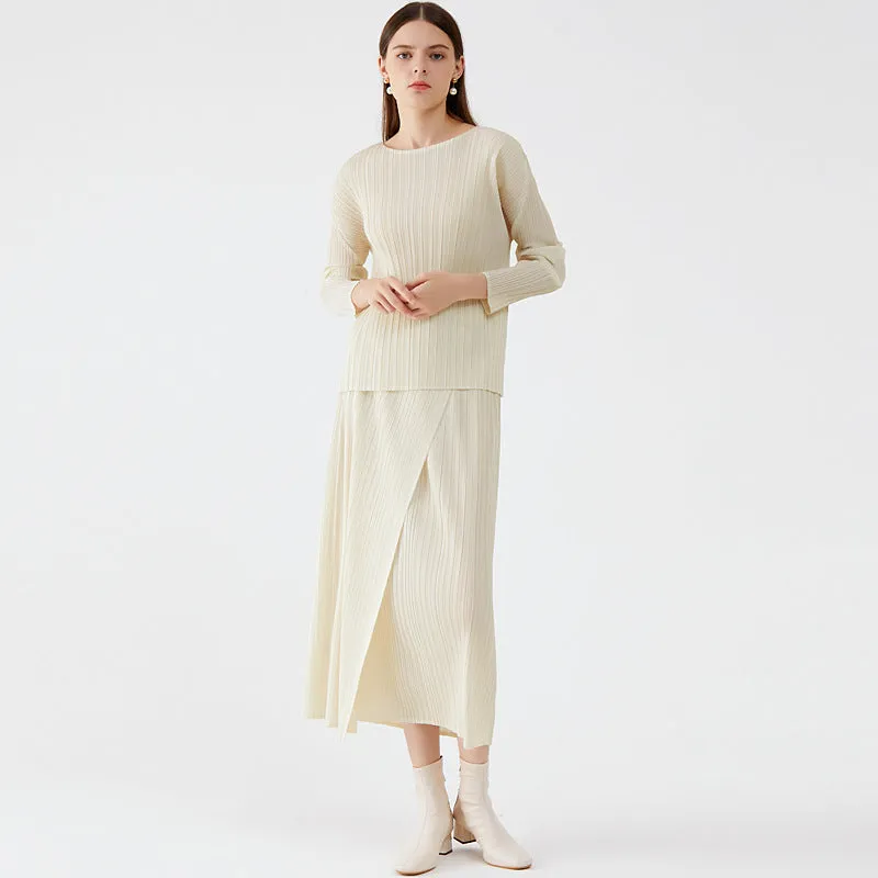 Asymmetrical Button Down Solid Pleated Long Skirt