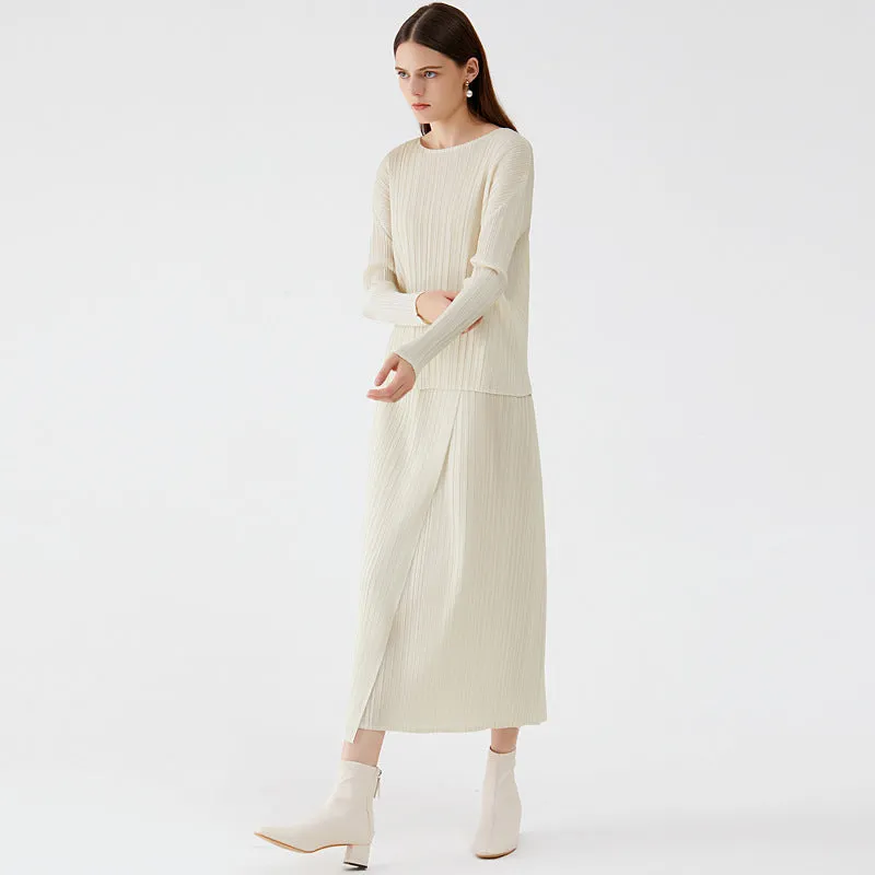 Asymmetrical Button Down Solid Pleated Long Skirt