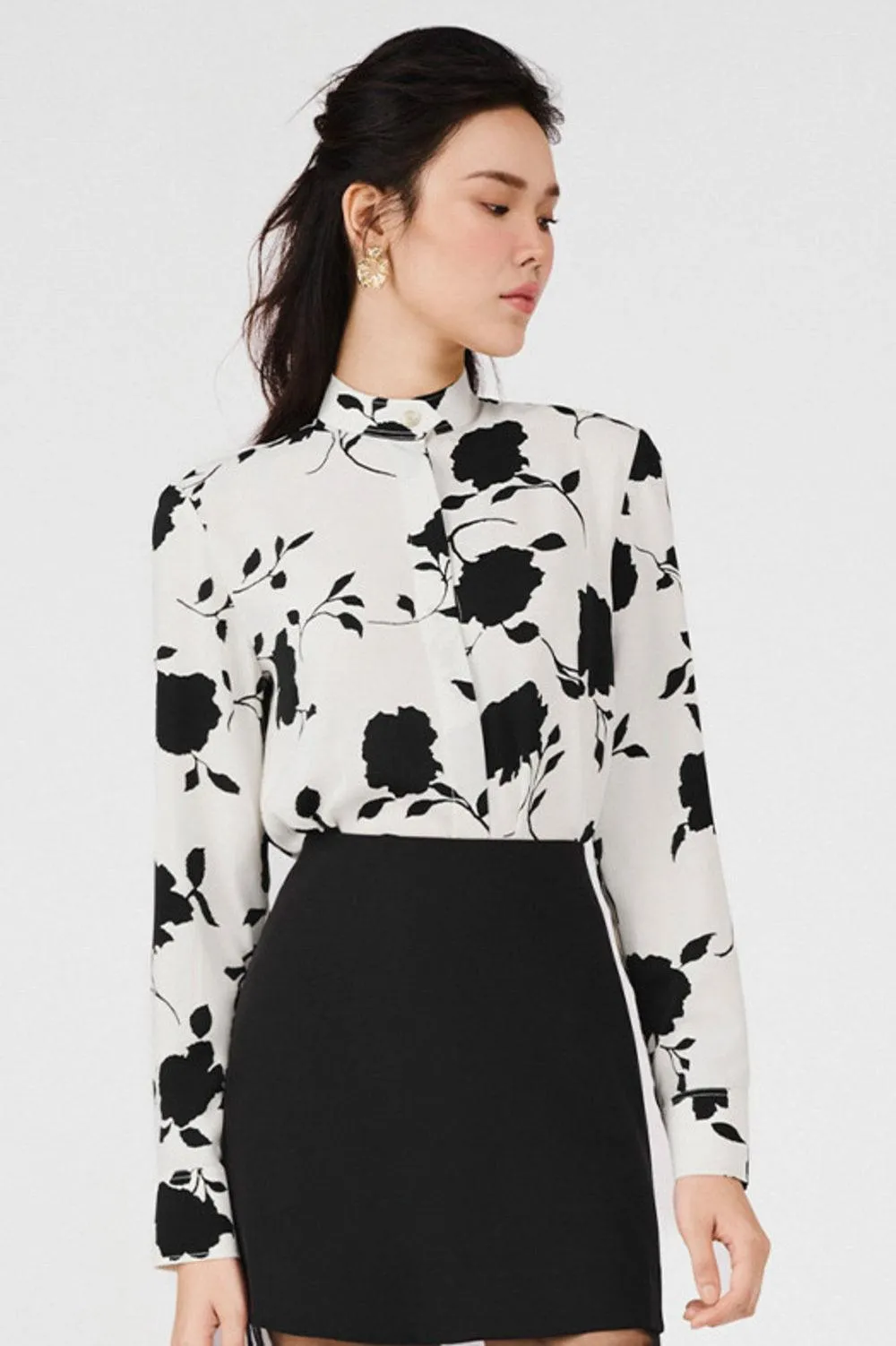 Azalea Straight Band Collar Silk Shirt