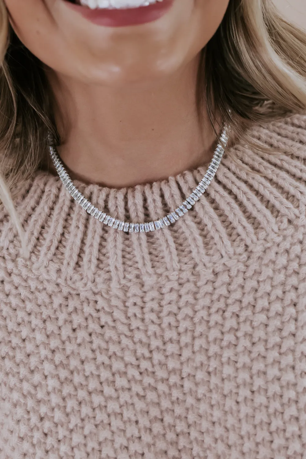 Baguette Stone Necklace, Silver