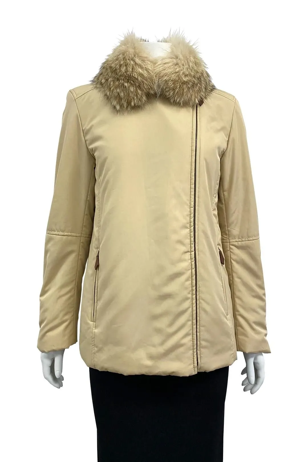 Beige Faux Fur Trim Collar Jacket