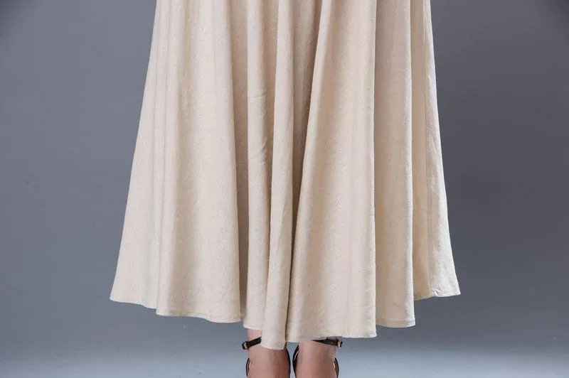 Beige maxi linen skirt, long linen skirt, womens linen skirt, ankle length skirt, maxi skirt, skirt with pockets, summer long skirt (C893)