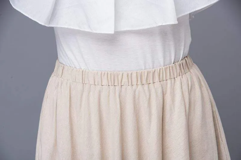 Beige maxi linen skirt, long linen skirt, womens linen skirt, ankle length skirt, maxi skirt, skirt with pockets, summer long skirt (C893)