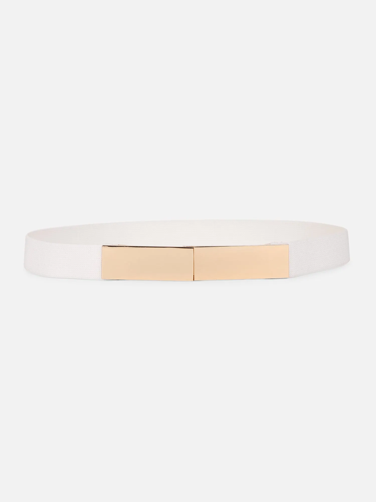 Berrylush Women Solid White Golden Embellished Nylon Interlock Regular Slim Belt