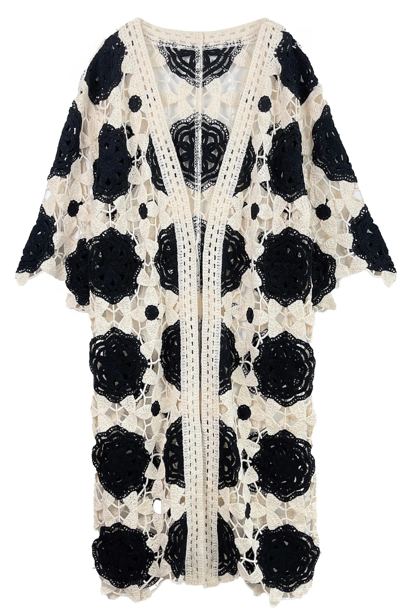 Black & White Flower Crochet Cardigan