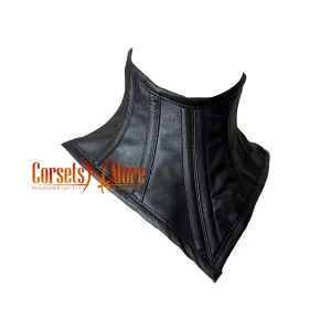 Black Faux Leather Neck Corset With Lace Up Choker, Neck Posture, Unisex Neck Costume