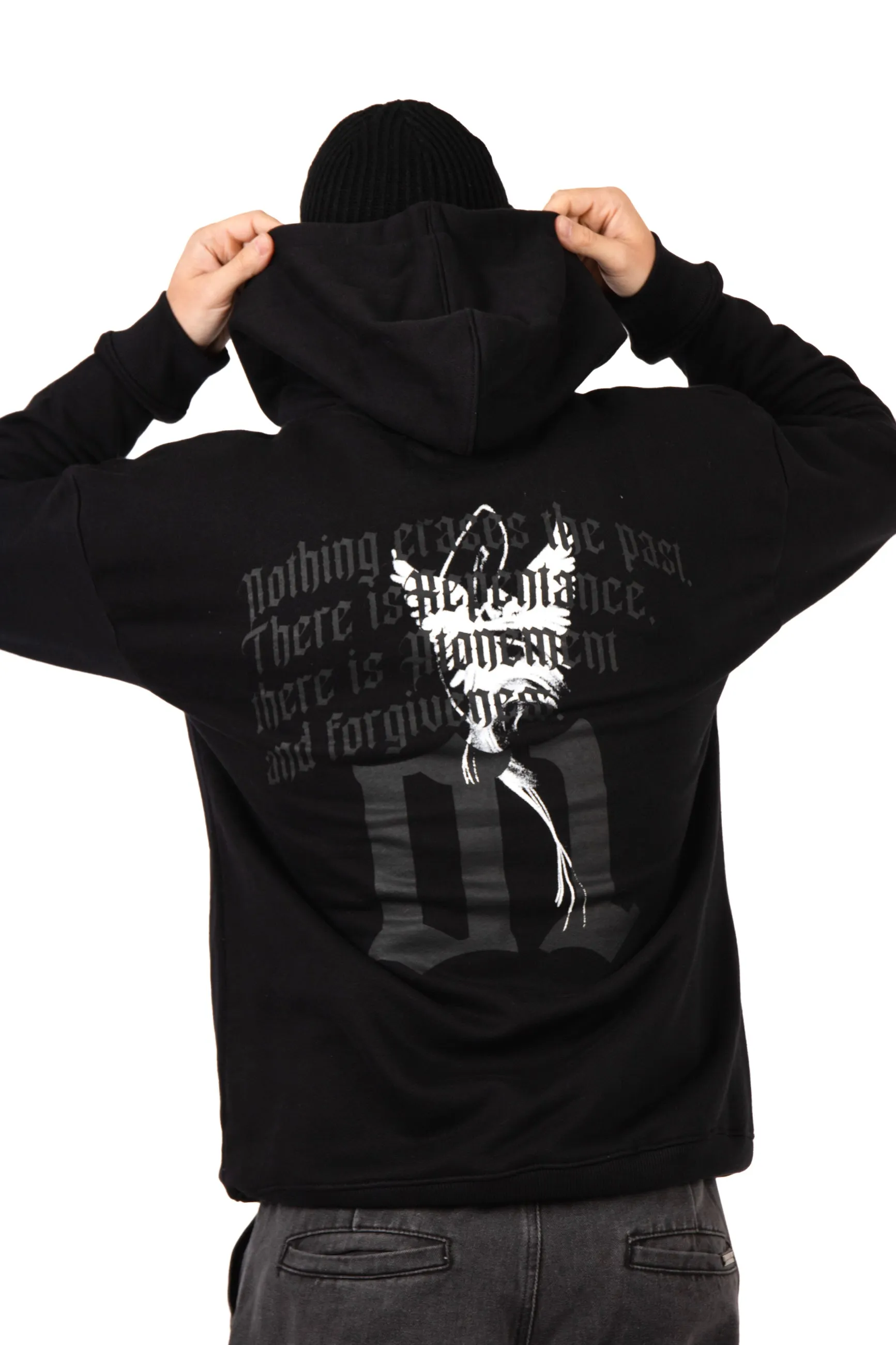 Black Printed 'The Blessed 01' Motif Hoodie