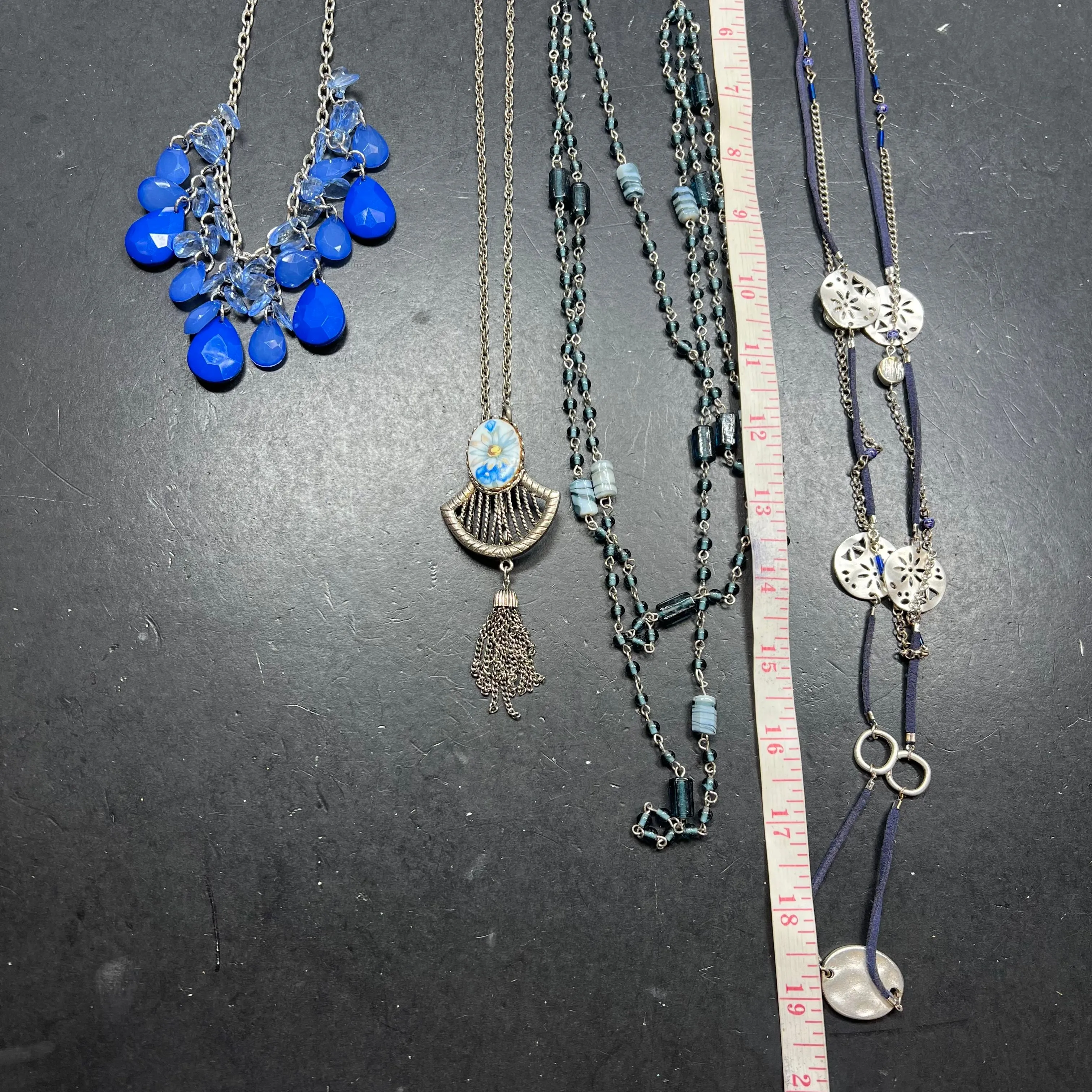 Blue Silver Tone Layering Necklaces